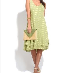 Green Polka dot layered hem sleeveless dress 4